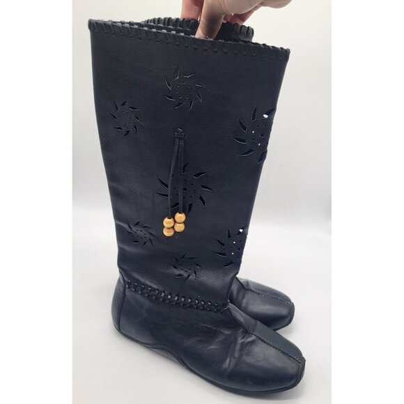 STEVE MADDEN SZ 7 Black Leather Moccasin Cutout Boots Festival Southwest Boho - Picture 5 of 13